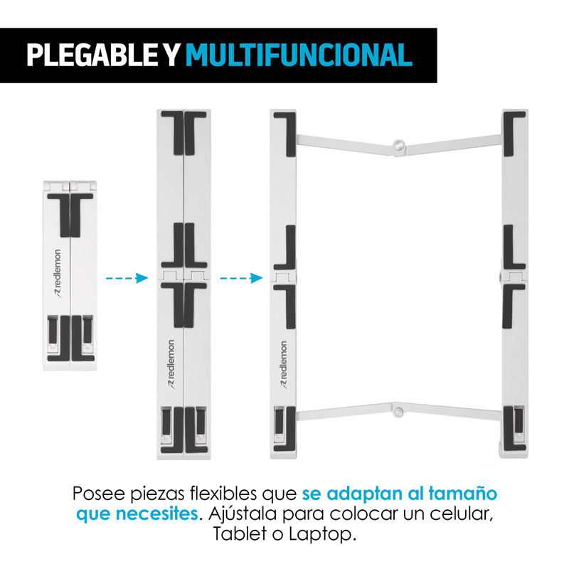 Soporte para Laptop Tablet y Celular Plegable 3 en 1 Redlemon