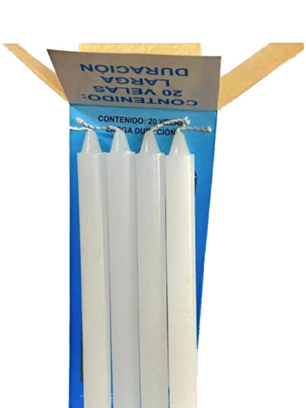 LA PAZ, Paquete con 240 CIRIOS, Blanco - Larga Combustión - Pura parafina - 1.7 x 20 cm.