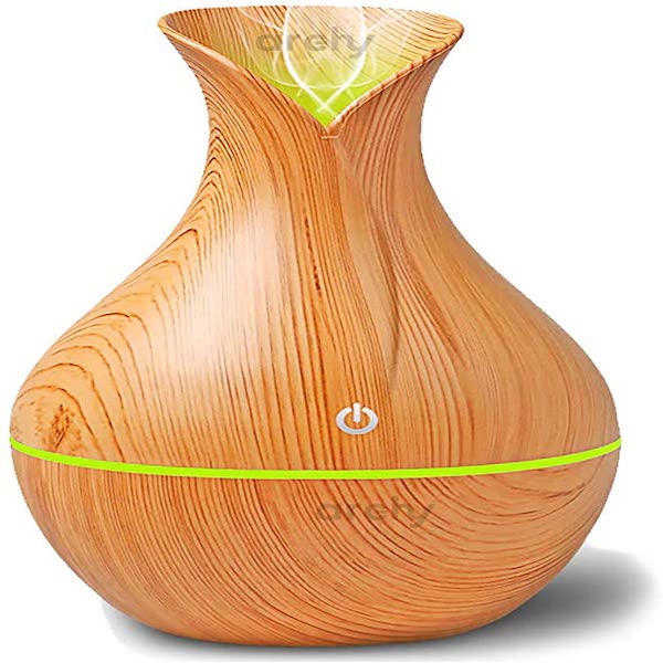 Difusor Humidificador de Aroma Ultrasónico, Acabado Tipo Madera, 130 ml con Luces LED (JSQ278) (Miel)