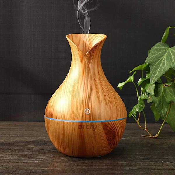 Difusor Humidificador de Aroma Ultrasónico, Acabado Tipo Madera, 130 ml con Luces LED (JSQ278) (Miel)