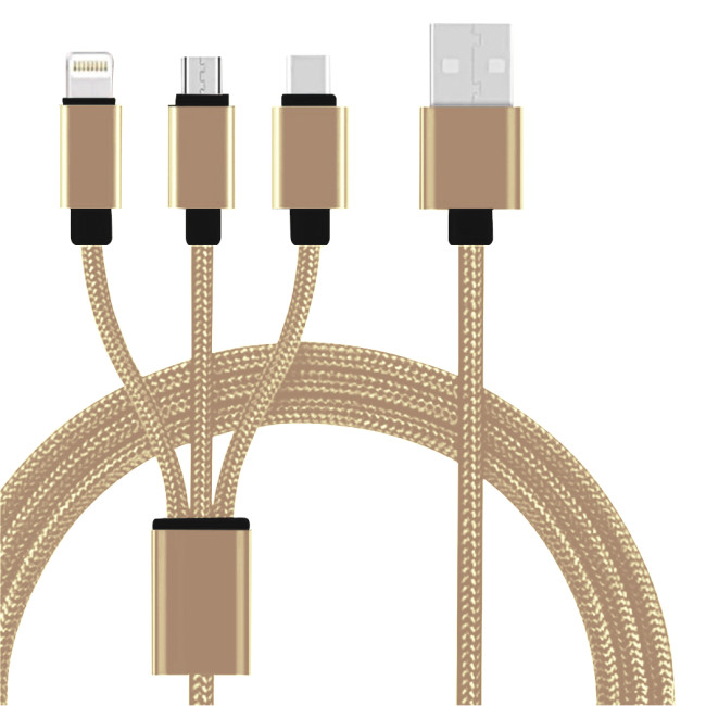 Cable Celular Usb Reforzado 3-1 Micro Usb Tipo C Lightning