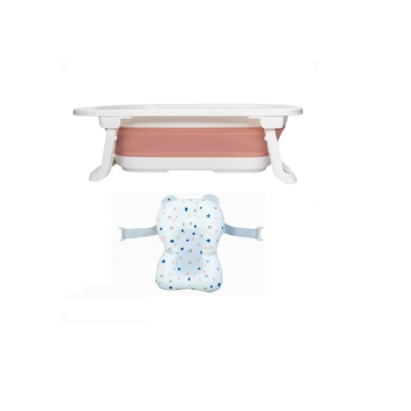 Bañera Para Bebe Tina De Baño Plegable Con Cojín Soporte. Rosa