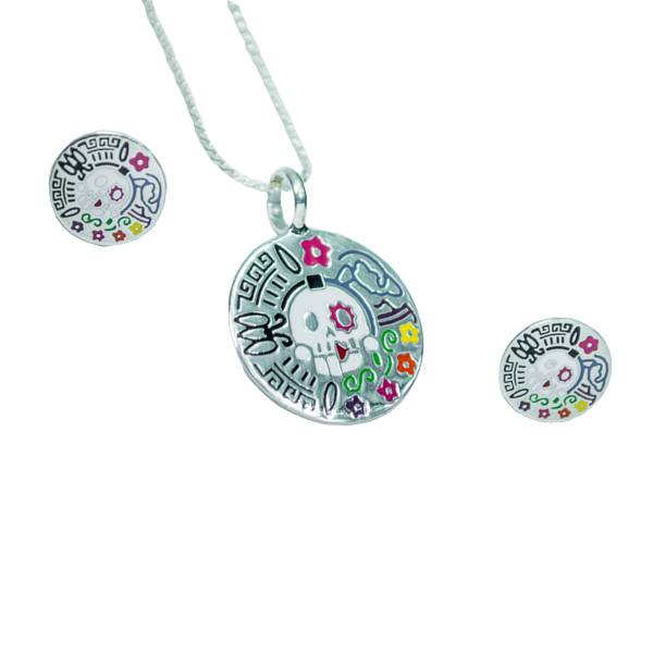 Juego de dije con cadena y pendientes Calendario Azteca Marga