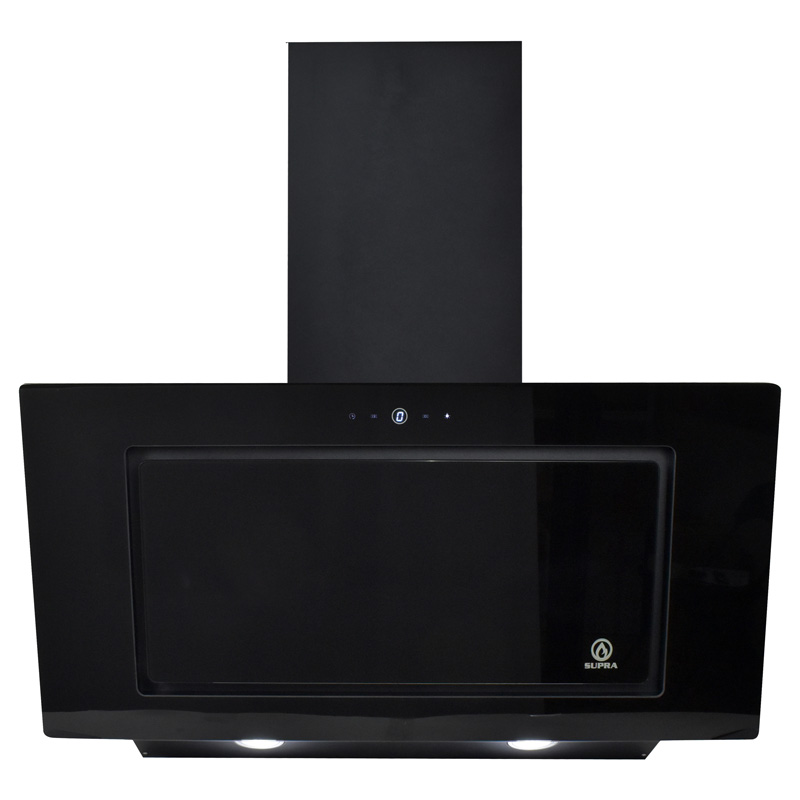 Campana extractora de cocina de 90cm SUPRA BARI con cristal templado en color negro