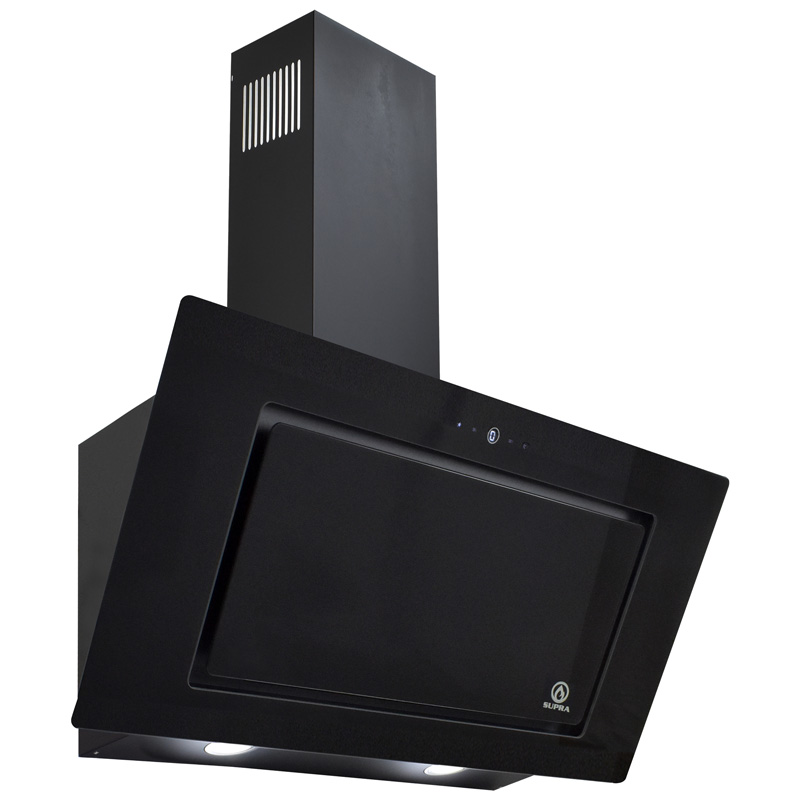 Campana extractora de cocina de 90cm SUPRA BARI con cristal templado en color negro