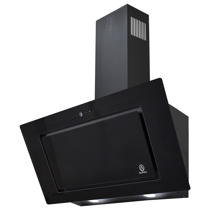 Campana extractora de cocina de 90cm SUPRA BARI con cristal templado en color negro