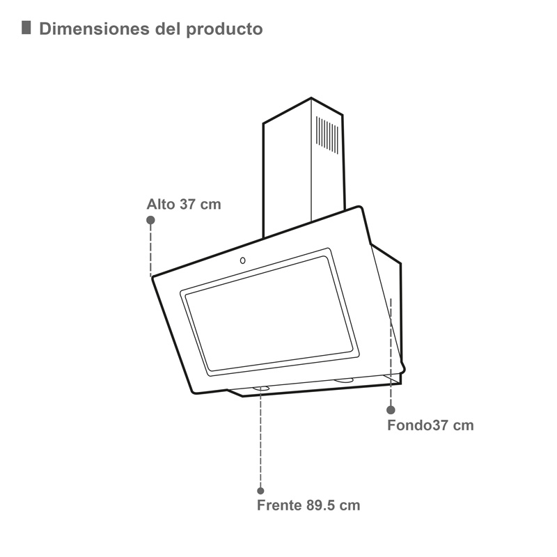 Campana extractora de cocina de 90cm SUPRA BARI con cristal templado en color negro