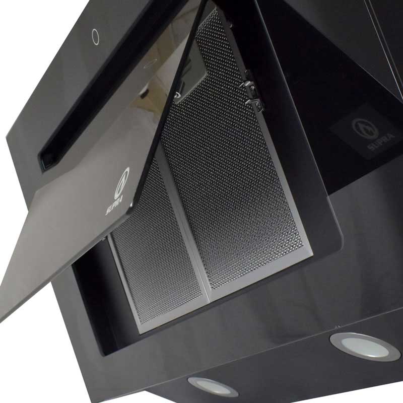 Campana extractora de cocina de 90cm SUPRA BARI con cristal templado en color negro