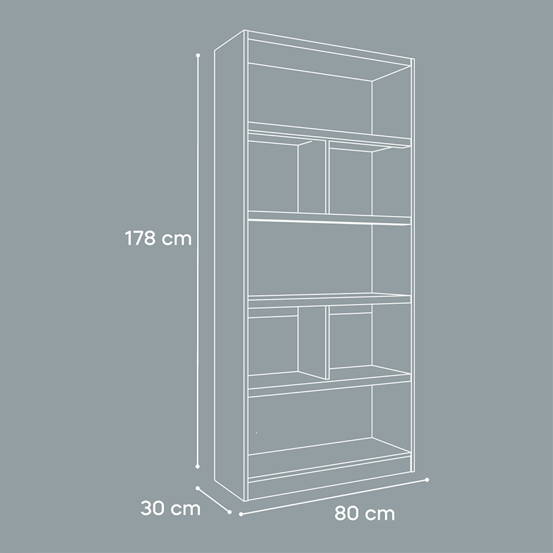 Librero 80cm Madera Nikola Chocolate 5entrepaños Organizador