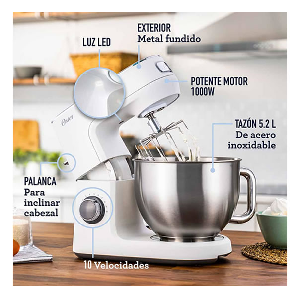 Batidora Planetaria Con 10 Velocidades 1000W Oster FPSTSMPL3W - Blanco