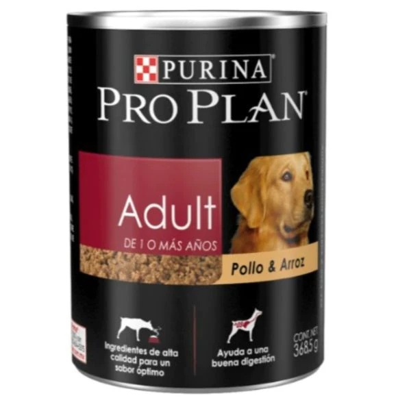 PRO PLAN Alimento Húmedo para Perro Adulto de 1 o más años. Todas las Razas. Pollo y Arroz 368.5 g 