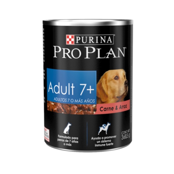 PRO PLAN Alimento Húmedo para Perro Adulto de 7 o más años. Todas las Razas. Pollo y Arroz 368.5 g 