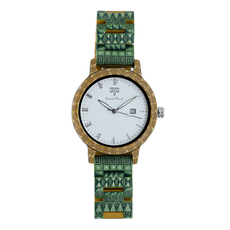 Reloj Alebrije by Tonas Wood Unisex Color Verde con Amarillo Itzae