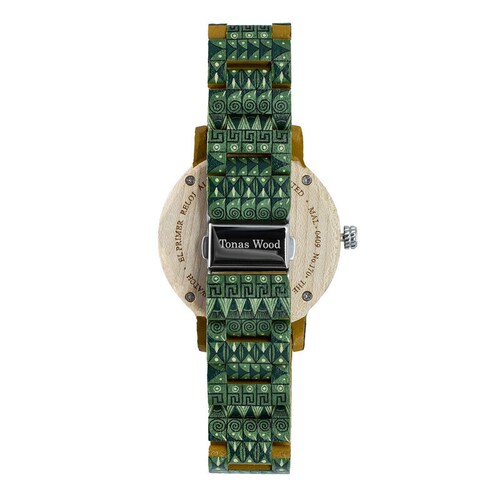 Reloj Alebrije by Tonas Wood Unisex Color Verde con Amarillo Itzae