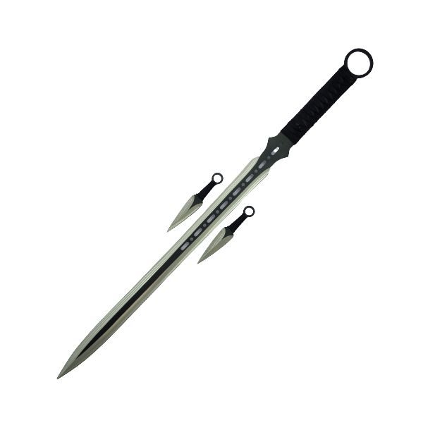 NINJATO CON 2 KUNAIS Y FUNDA FULL TANG NEGRO