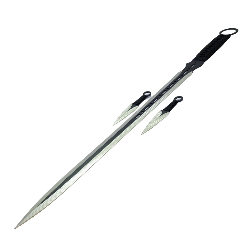 NINJATO CON 2 KUNAIS Y FUNDA FULL TANG NEGRO