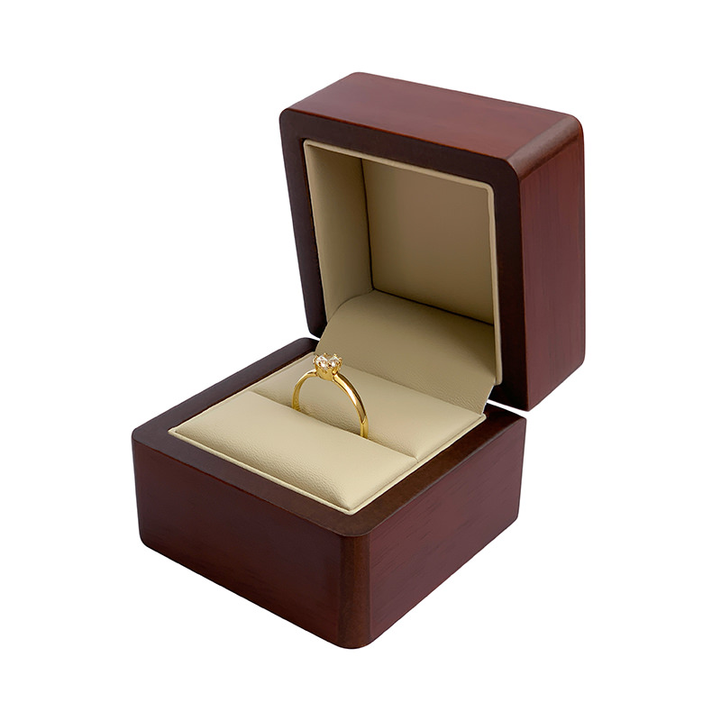 Estuche Premium De Madera Nogal Para Anillo Compromiso Boda