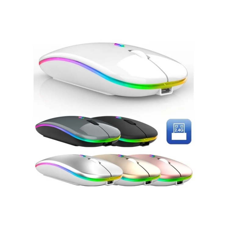 Mouse Gamer Inalámbrico Raton Con Luz Led RGB USB Recargable. Blanco