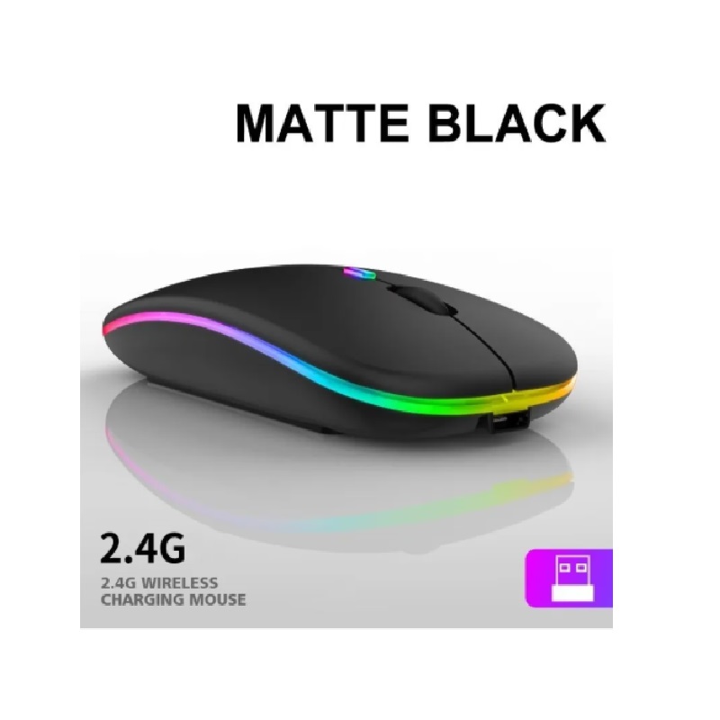 Mouse Gamer Inalámbrico Raton Con Luz Led RGB USB Recargable. Blanco