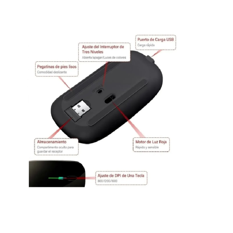 Mouse Gamer Inalámbrico Raton Con Luz Led RGB USB Recargable. Blanco