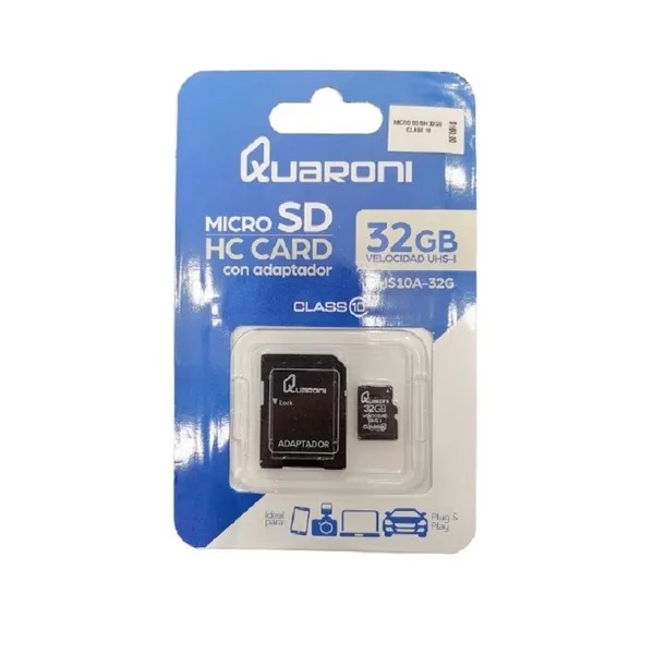 MEMORIA MICRO SD/HC 32GB CLASE 10 ADAPTADOR CELULAR TABLETA PC LAP FOTOS VIDEOS APP JUEGOS CASA QMS10A-32G
