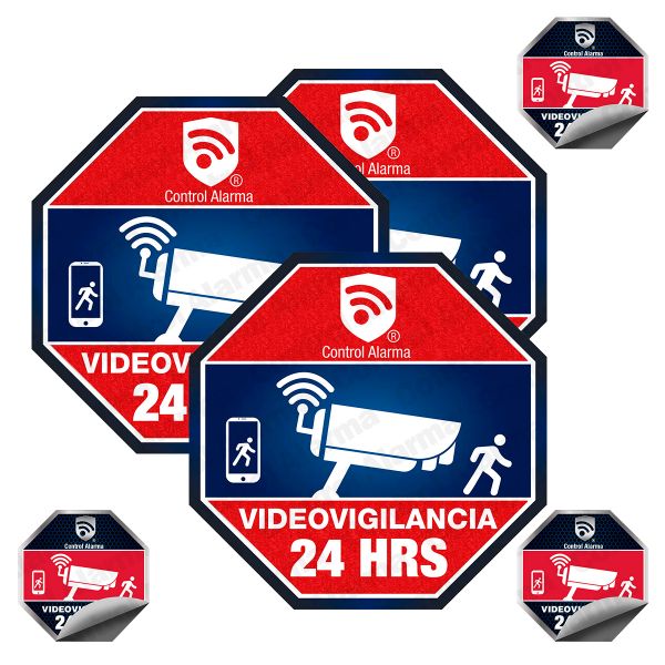 Kit 3 Letreros Placa Sticker Videovigilancia Seguridad Casa