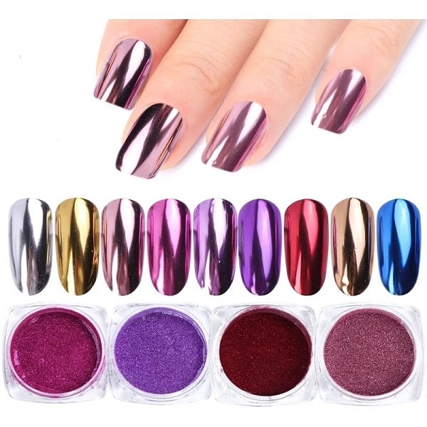Efecto Espejo 12 Polvos Para Uñas + 12 Aplicadores,