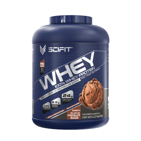 Proteína de suero de leche Baja en Carbohidratos 100% Whey SCIFIT 5 lb 61 servicios Sabor a Helado de chocolate suizo