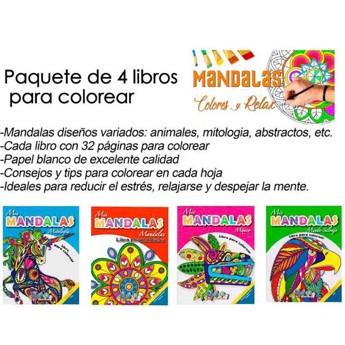 4 Libros Mandalas Iluminar Colorear Anti Estres Relajantes