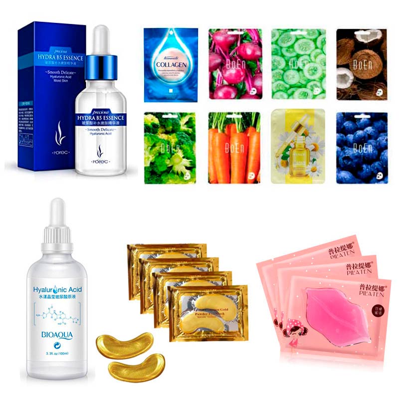 Acido Hialuronico Mascarillas Surtido mixto + Parches de Colágeno Para Labios Y Ojos