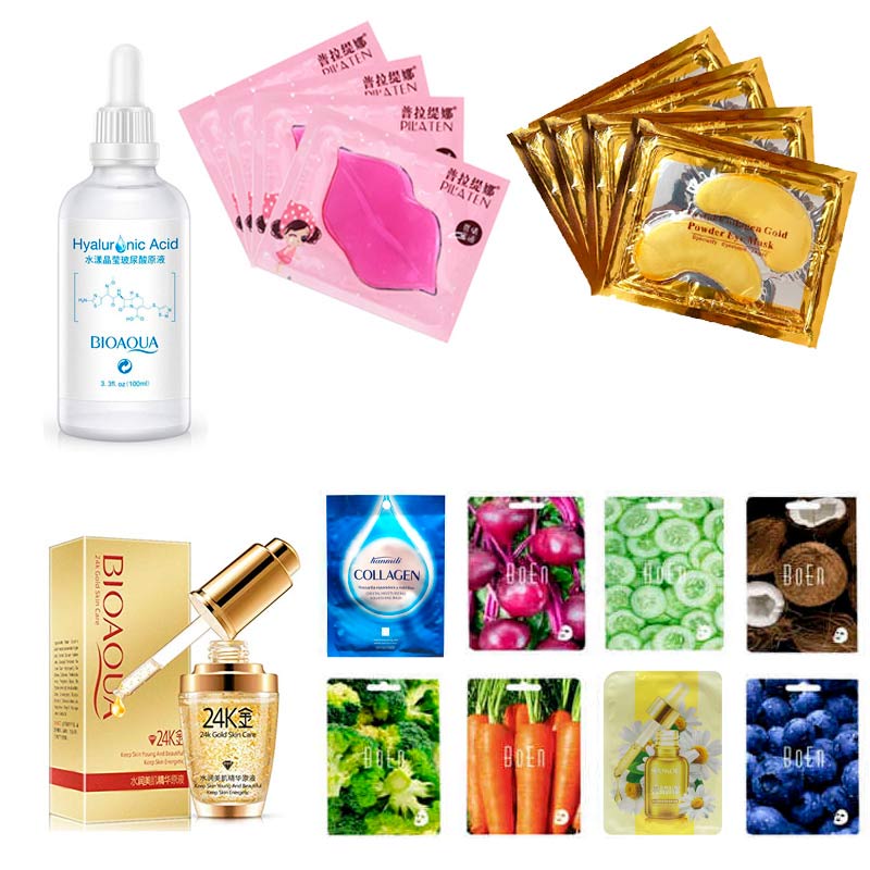 Acido Hialuronico  Colágeno 24k Mas 8 Mascarillas Faciales Coreanas  Surtido Mixto + Parches De Colágeno Para Ojos Y Labios
