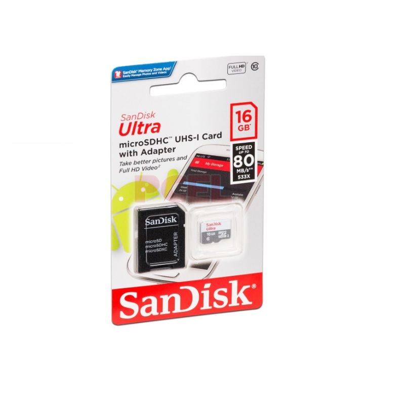 Memoria MicroSD Sandisk 16GB Ultra Clase 10 con adaptador. Paquete con 5 piezas.