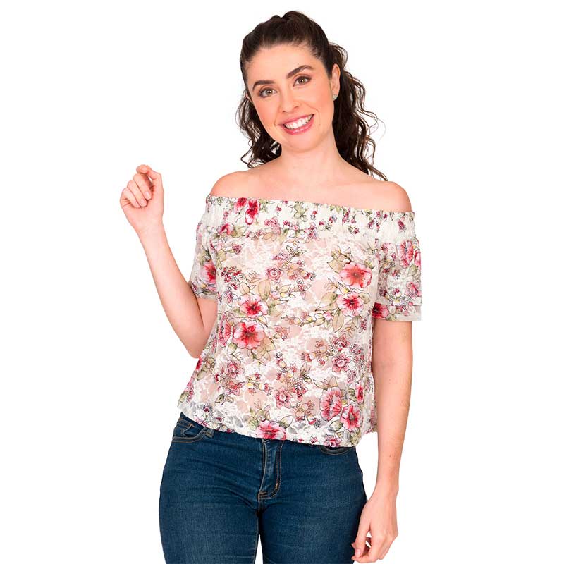 Blusa Campesina Juvenil Flores Moda Mujer V-631
