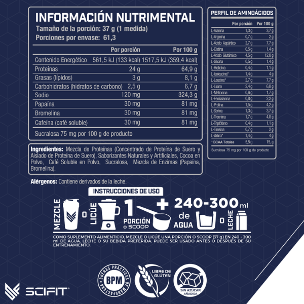Proteína de suero de leche Baja en Carbohidratos 100% Whey SCIFIT 5 lb 61 servicios Sabor a Moka *con Café Natural*