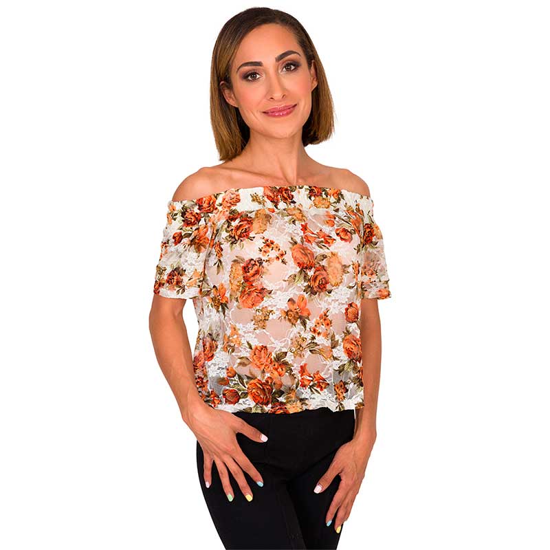 Blusa Campesina Juvenil Flores Moda Mujer V-631