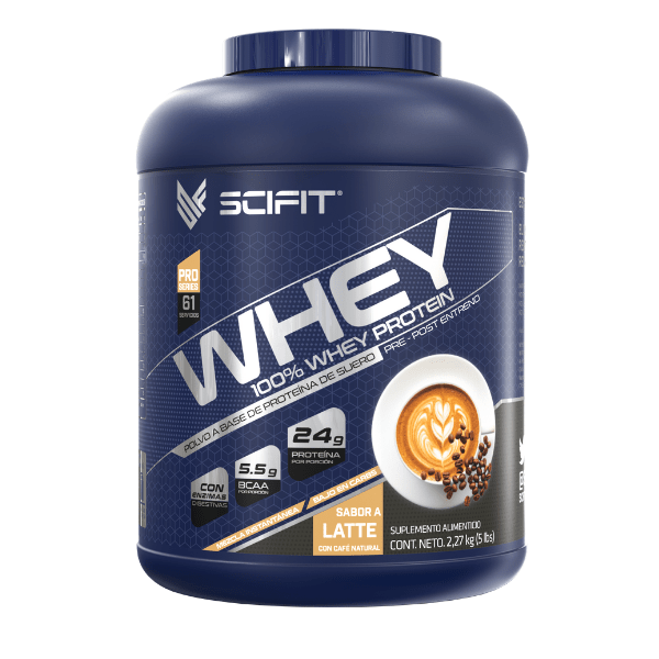 Proteína de suero de leche Baja en Carbohidratos 100% Whey SCIFIT 5 lb 61 servicios Sabor a Latte *con Café Natural*