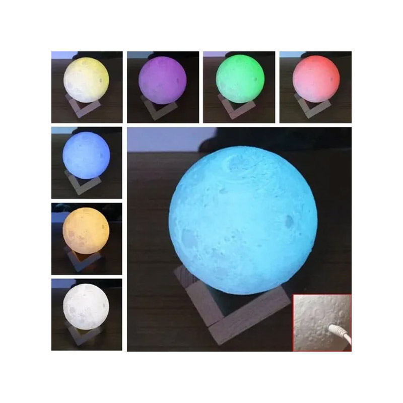 Lámpara De Luna 3d 8cm 7 Colores Lamparas De Buro Escritorio