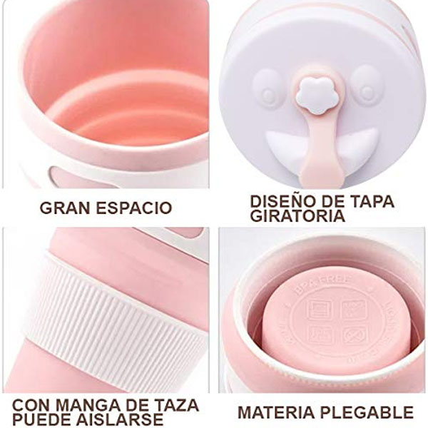 Taza Vaso Plegable 350 ML Silicón Tapa Hermética, Portátil para Viajes 