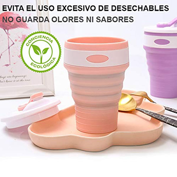 Taza Vaso Plegable 350 ML Silicón Tapa Hermética, Portátil para Viajes 