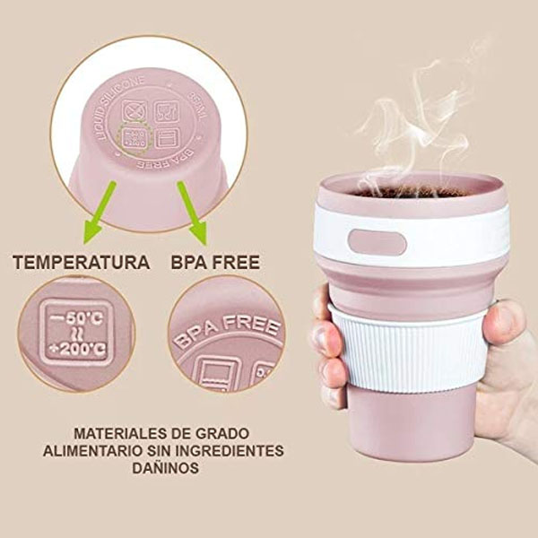 Taza Vaso Plegable 350 ML Silicón Tapa Hermética, Portátil para Viajes 