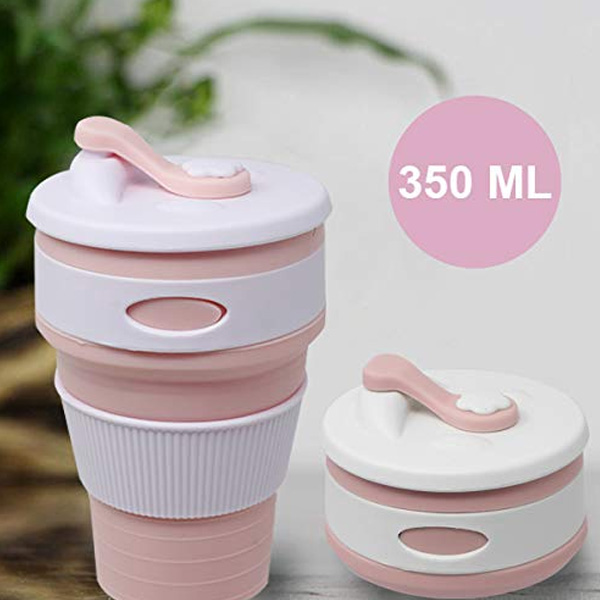 Taza Vaso Plegable 350 ML Silicón Tapa Hermética, Portátil para Viajes 