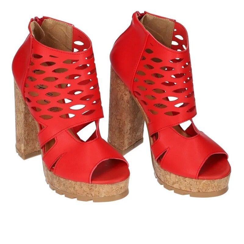 Sandalias Zapatos Mujer Tacon Zapatillas Plataforma 66 /z Rojo