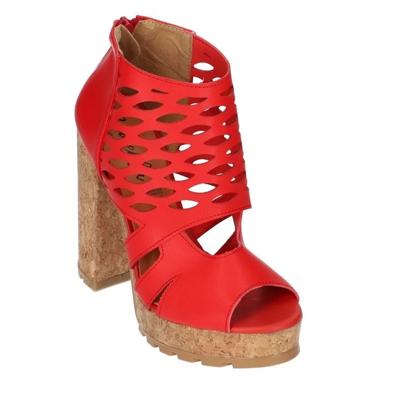 Sandalias Zapatos Mujer Tacon Zapatillas Plataforma 66 /z Rojo
