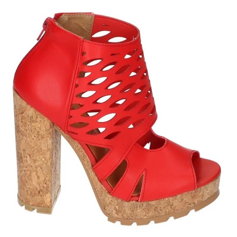 Sandalias Zapatos Mujer Tacon Zapatillas Plataforma 66 /z Rojo