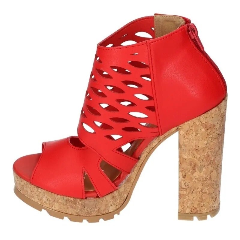 Sandalias Zapatos Mujer Tacon Zapatillas Plataforma 66 /z Rojo
