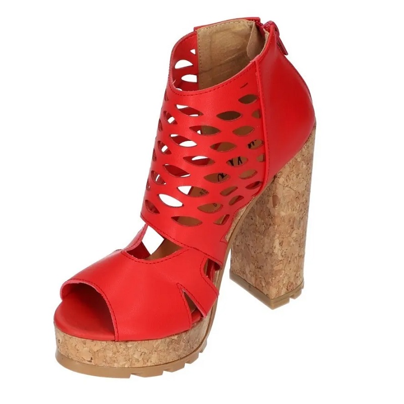 Sandalias Zapatos Mujer Tacon Zapatillas Plataforma 66 /z Rojo