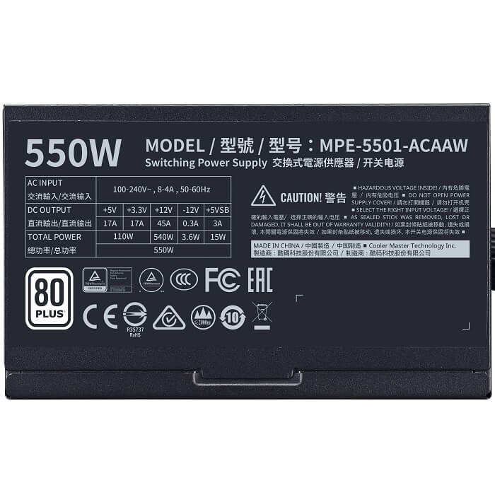 Fuente De Poder Cooler Master MWE 550 White V2 550W 80 Plus MPE-5501-ACAAW-US