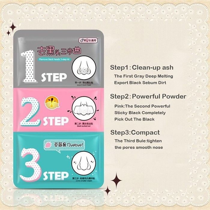 Parches De 3 Pasos Elimina Puntos Negros Espinilla Poros (3 Piezas)