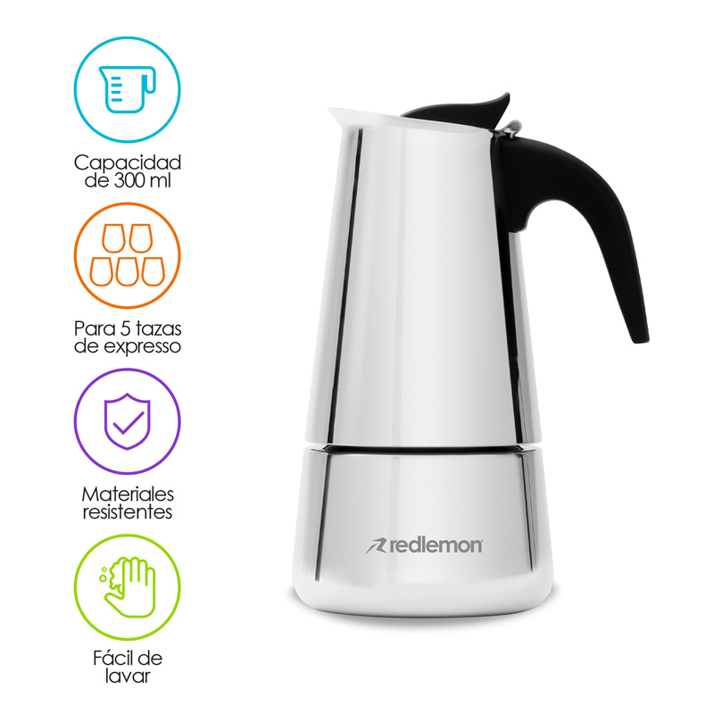 Cafetera Italiana tipo Moka Acero Inoxidable (300 ml) Redlemon