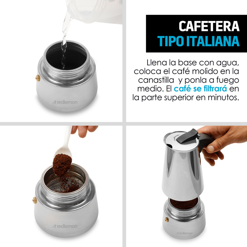 Cafetera Italiana tipo Moka Acero Inoxidable (300 ml) Redlemon